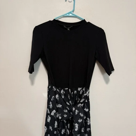 Maje NWT Raprina Mixed Material Midi Dress in Black Floral Size 38 (Medium) - Picture 3 of 11